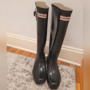 Womens Hunter black Knee High glossy Rain boots size 8